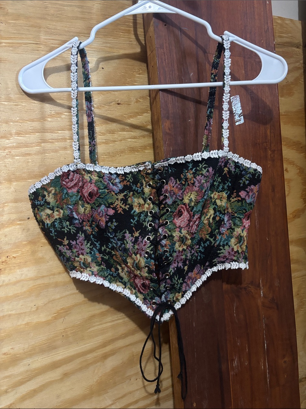 Floral Lace-Trim Corset Crop Top